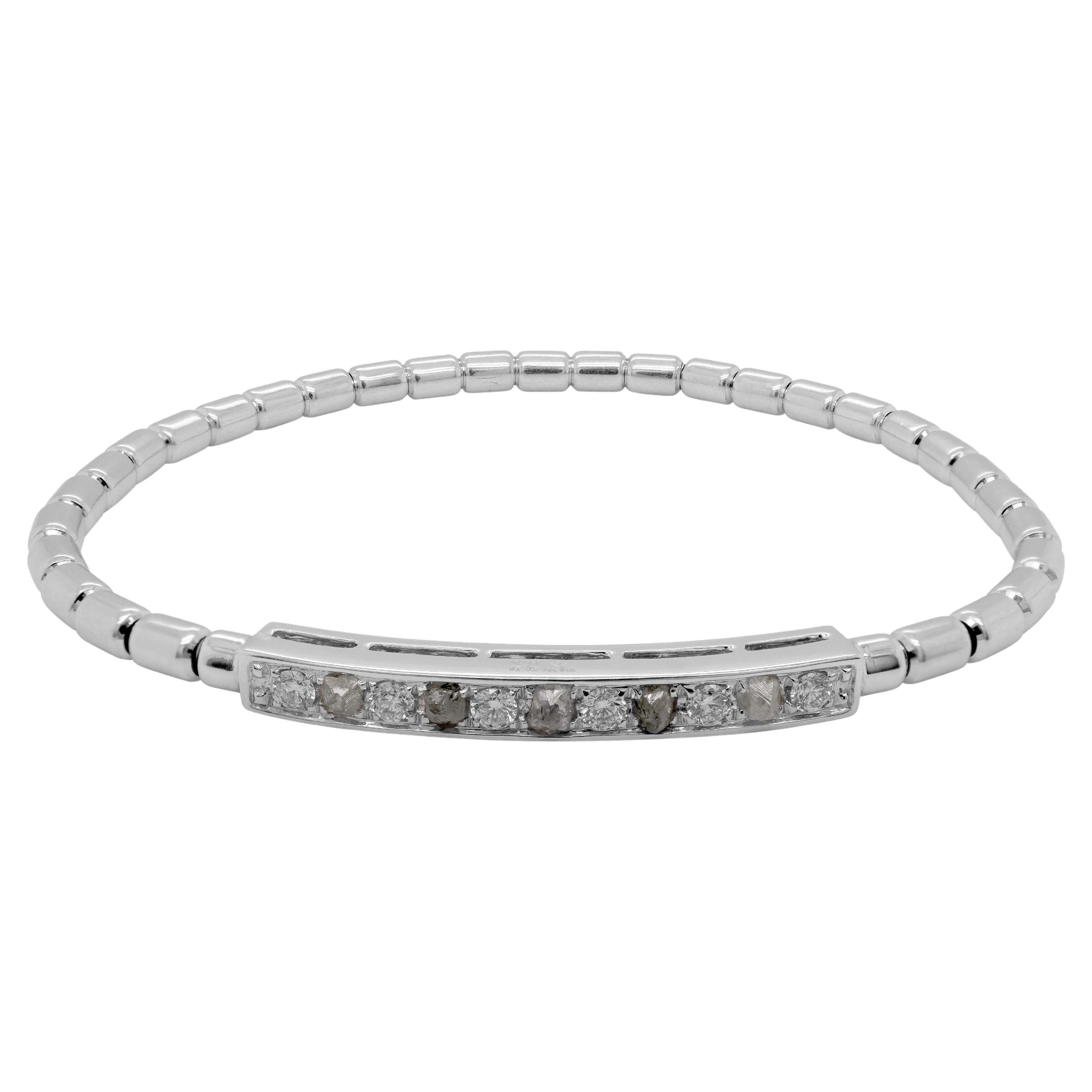 Made in Japan Stretchable Bracelet 18K White Gold Raw Diamonds