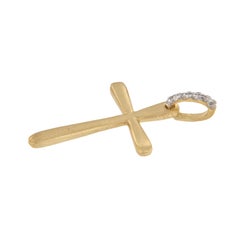 Made in Jerusalem, 14 Karat Yellow Gold and Diamond Bail Cross Necklace