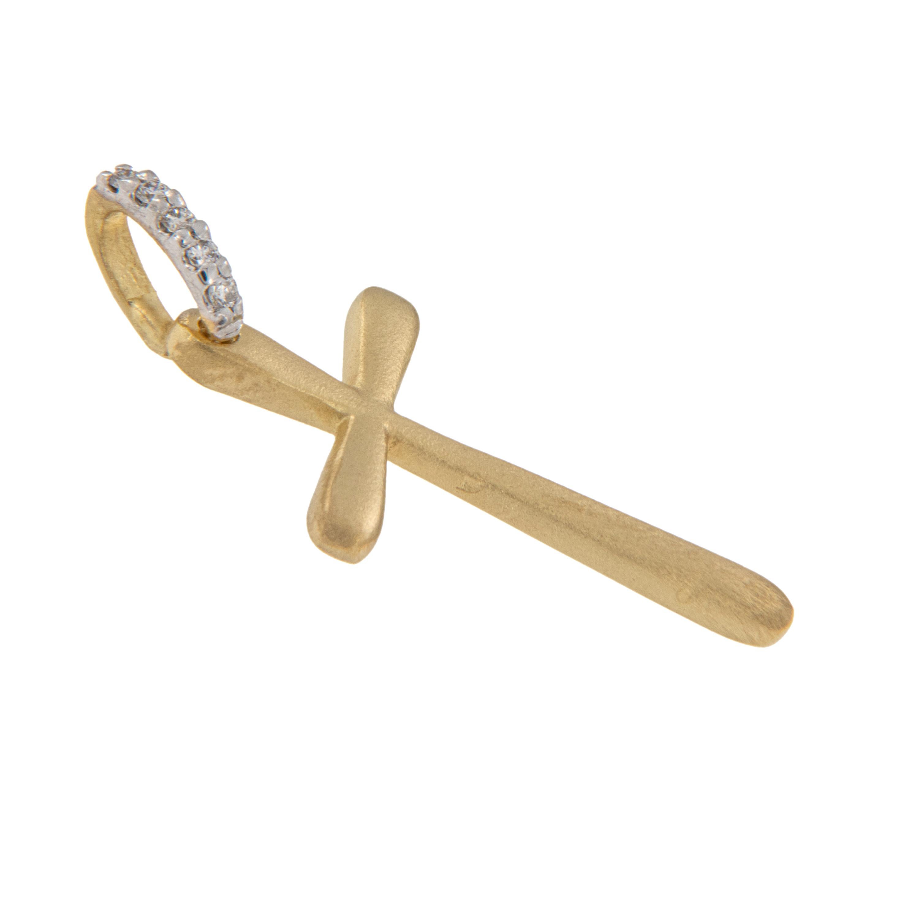 Contemporary Made in Jerusalem, 18 Karat Yellow Gold and Diamond Bail Cross Necklace For Sale