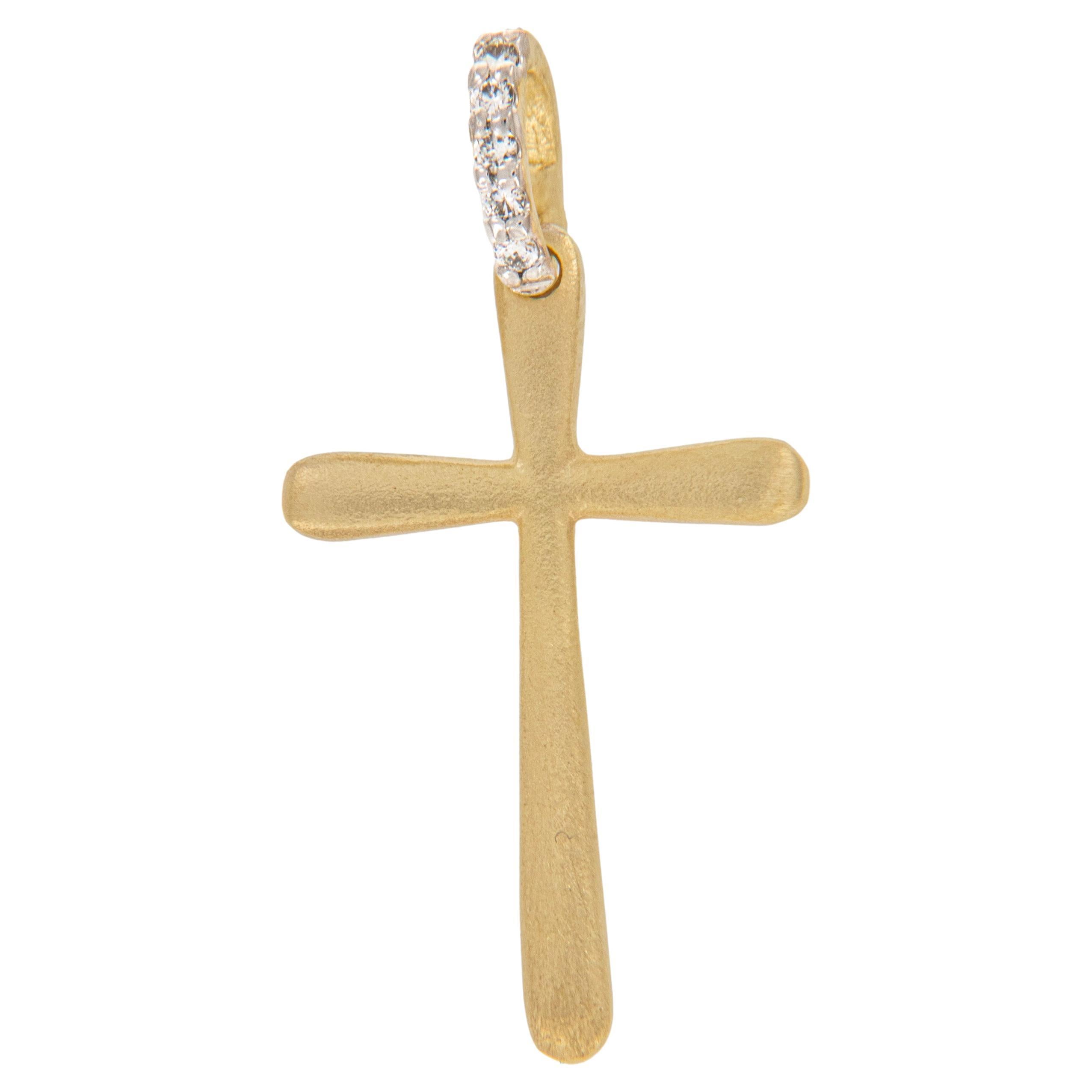 Made in Jerusalem, 18 Karat Yellow Gold and Diamond Bail Cross Necklace For Sale