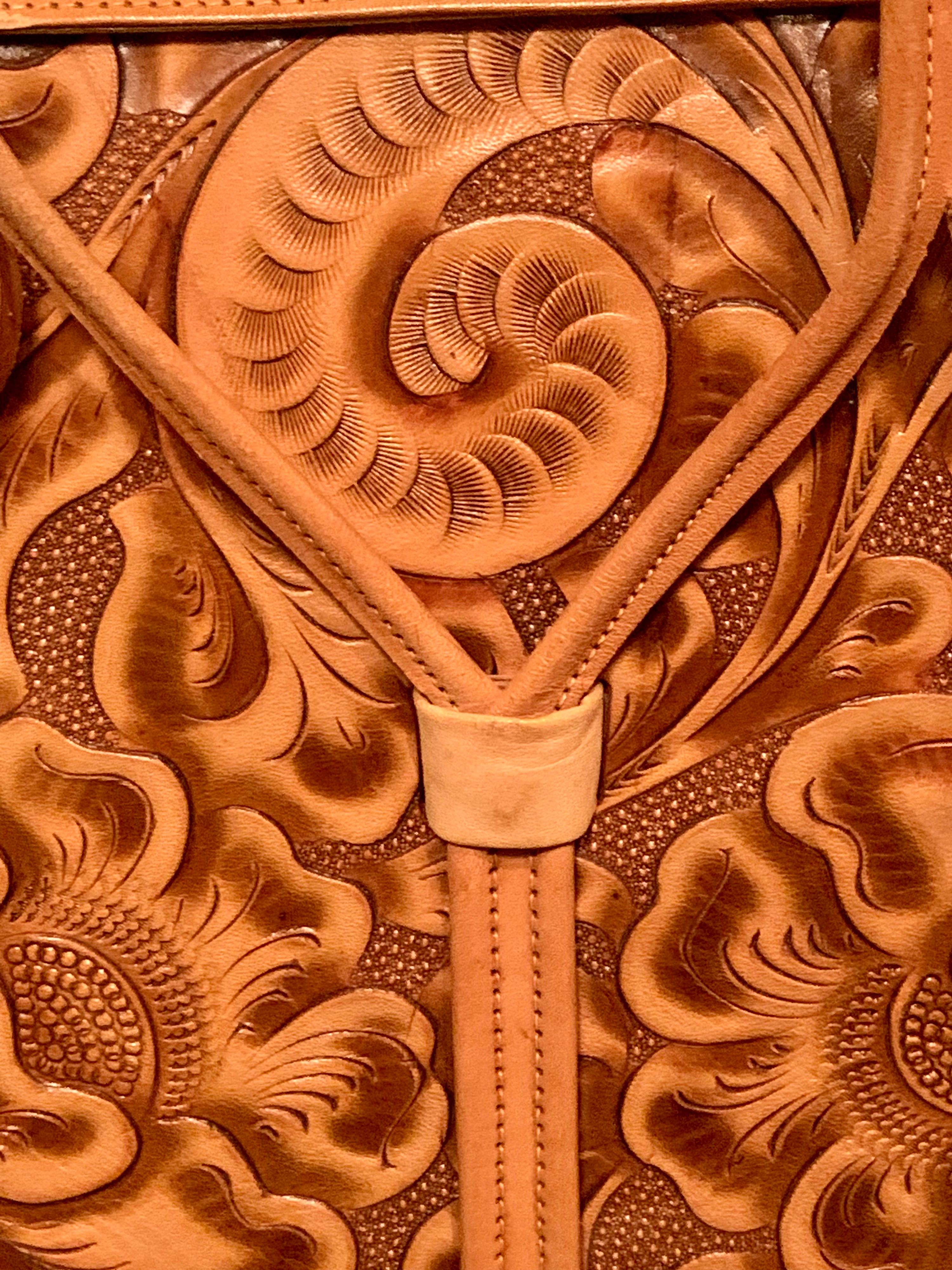 Women's or Men's Made in Mexico Hand Tooled Large Handbag or Tote