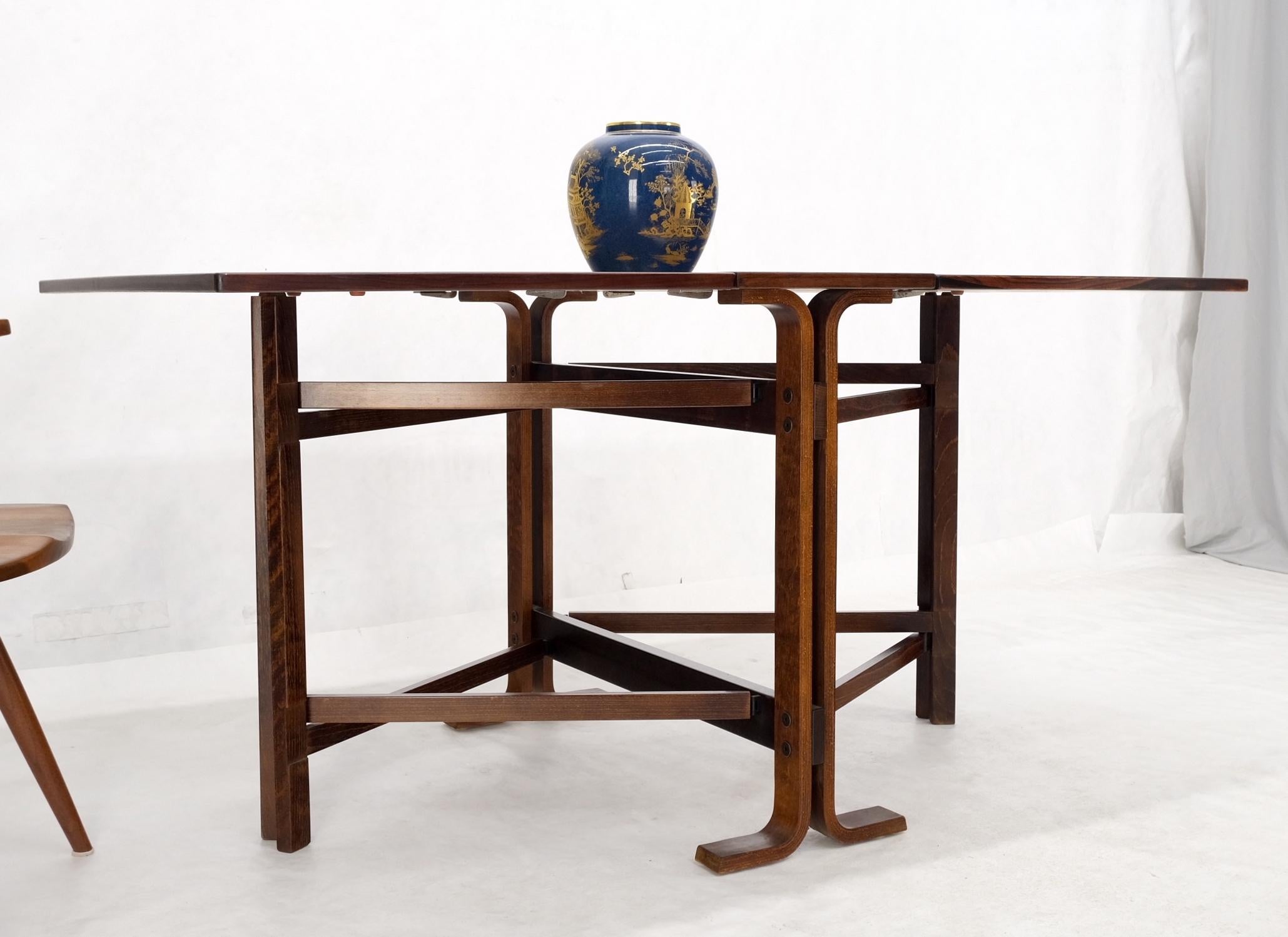 Norwegian Made in Norway Danish Modern Bent Rosewood Plywood Legs Drop Leaf Dining Table For Sale