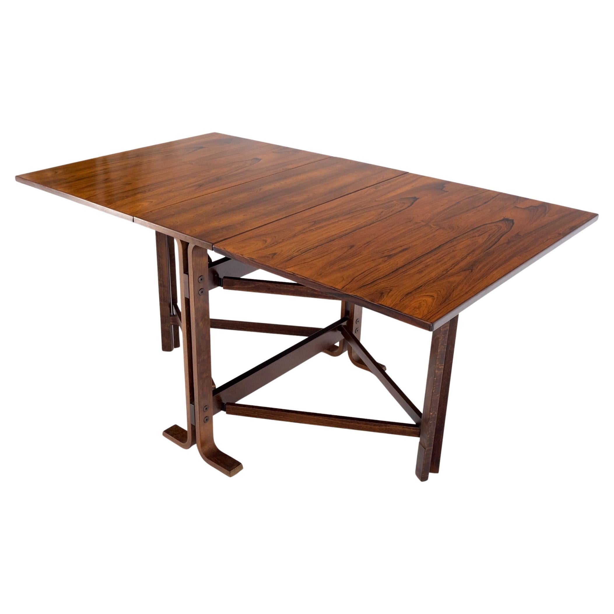 Made in Norway Danish Modern Bent Rosewood Plywood Legs Drop Leaf Dining Table For Sale