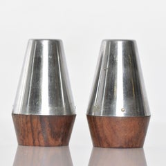 Stainless Steel & Rosewood Salt Pepper Shaker Set 1960s Style of AB Lundtofte