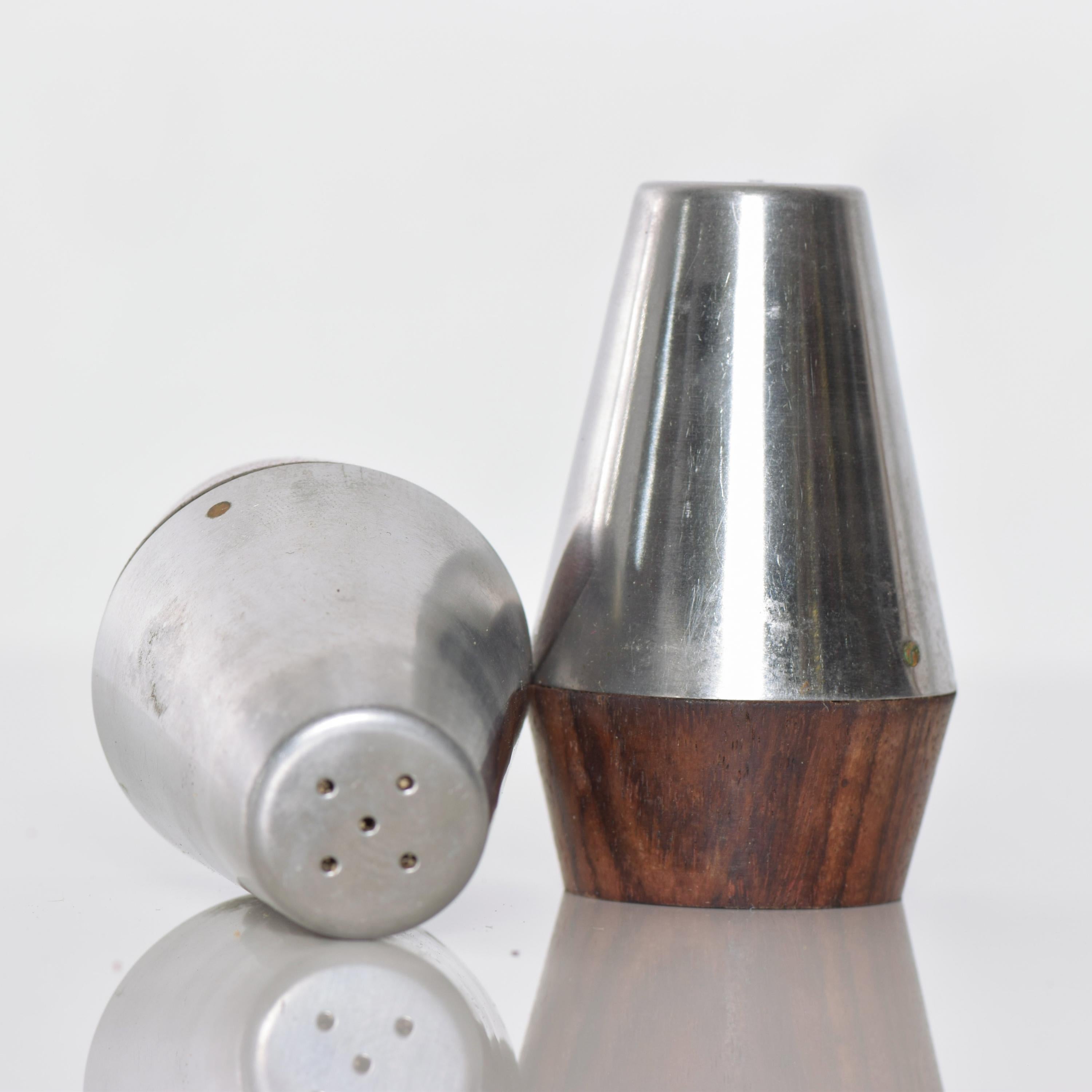Japanese  Stainless Steel & Rosewood Salt Pepper Shaker Set 1960s Style of AB Lundtofte