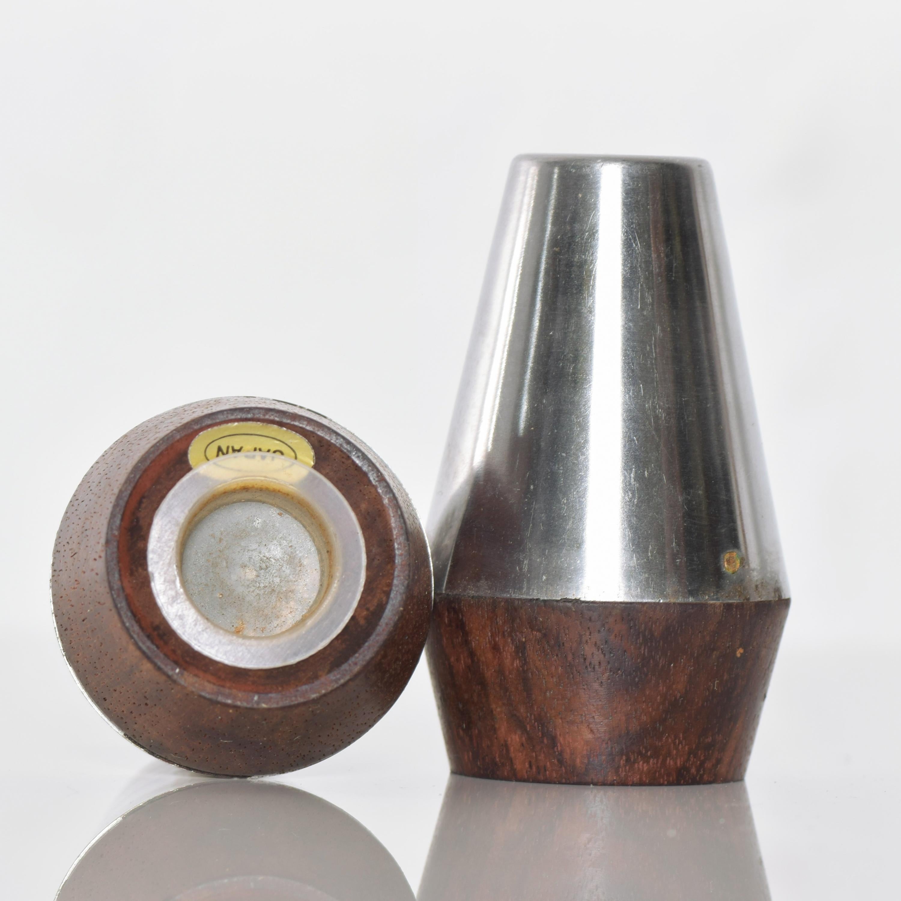  Stainless Steel & Rosewood Salt Pepper Shaker Set 1960s Style of AB Lundtofte In Good Condition In Chula Vista, CA
