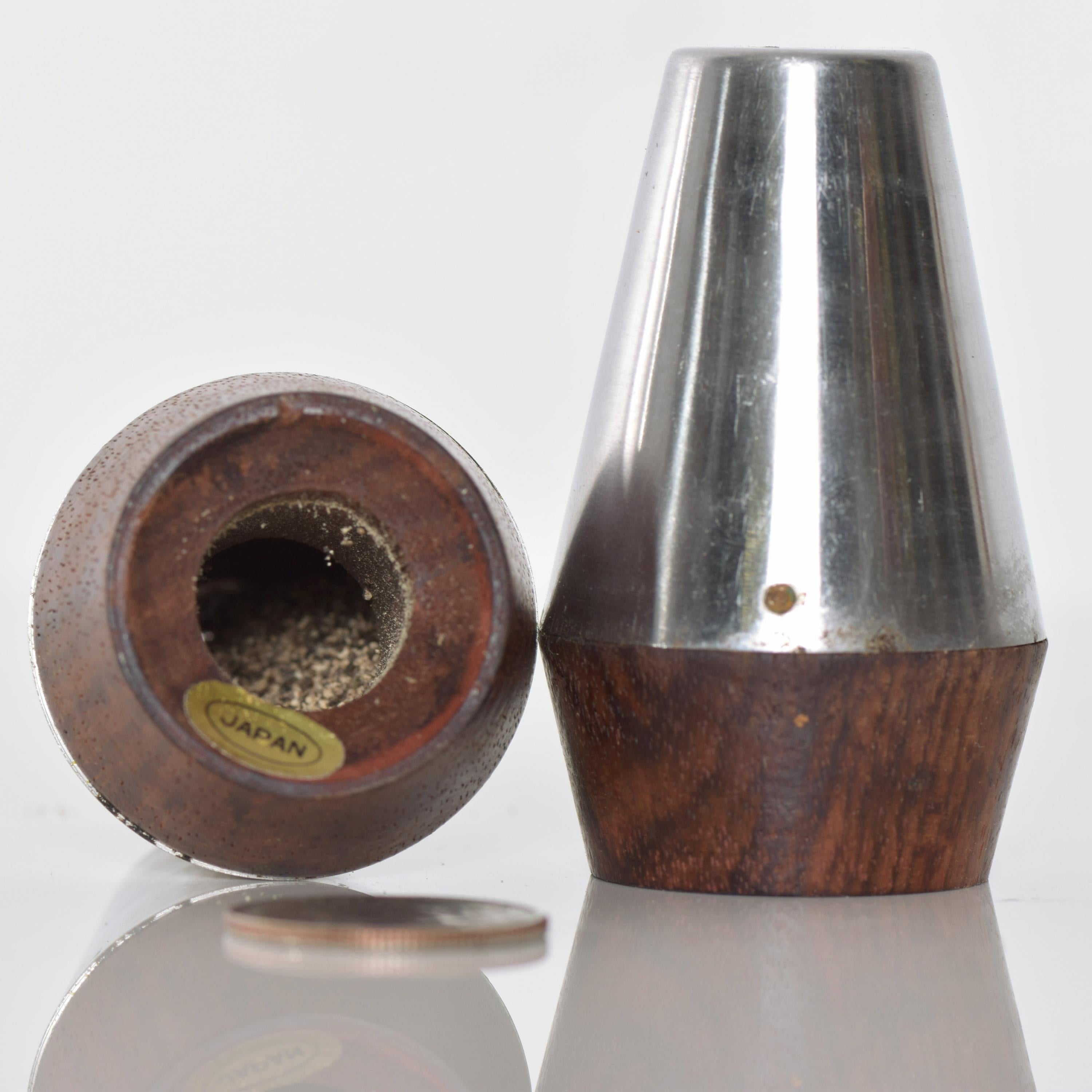 Mid-20th Century  Stainless Steel & Rosewood Salt Pepper Shaker Set 1960s Style of AB Lundtofte