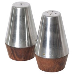 Vintage  Stainless Steel & Rosewood Salt Pepper Shaker Set 1960s Style of AB Lundtofte
