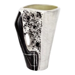 Made Jolain French Ceramic Vase Abstract Drawings Black and White