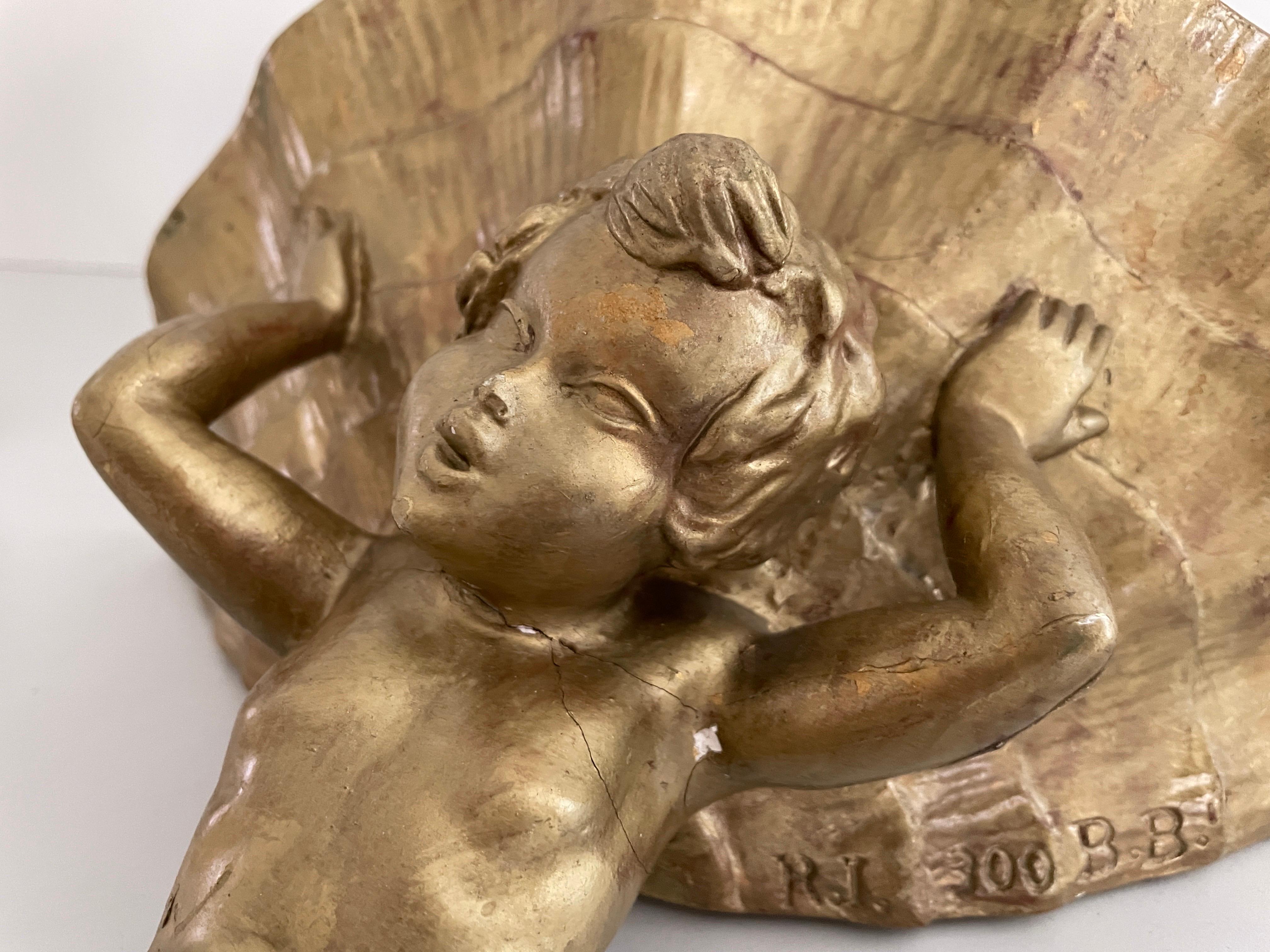 Paire d'appliques en plâtre de couleur or en sculpture d'ange, années 1960, Italie en vente 4