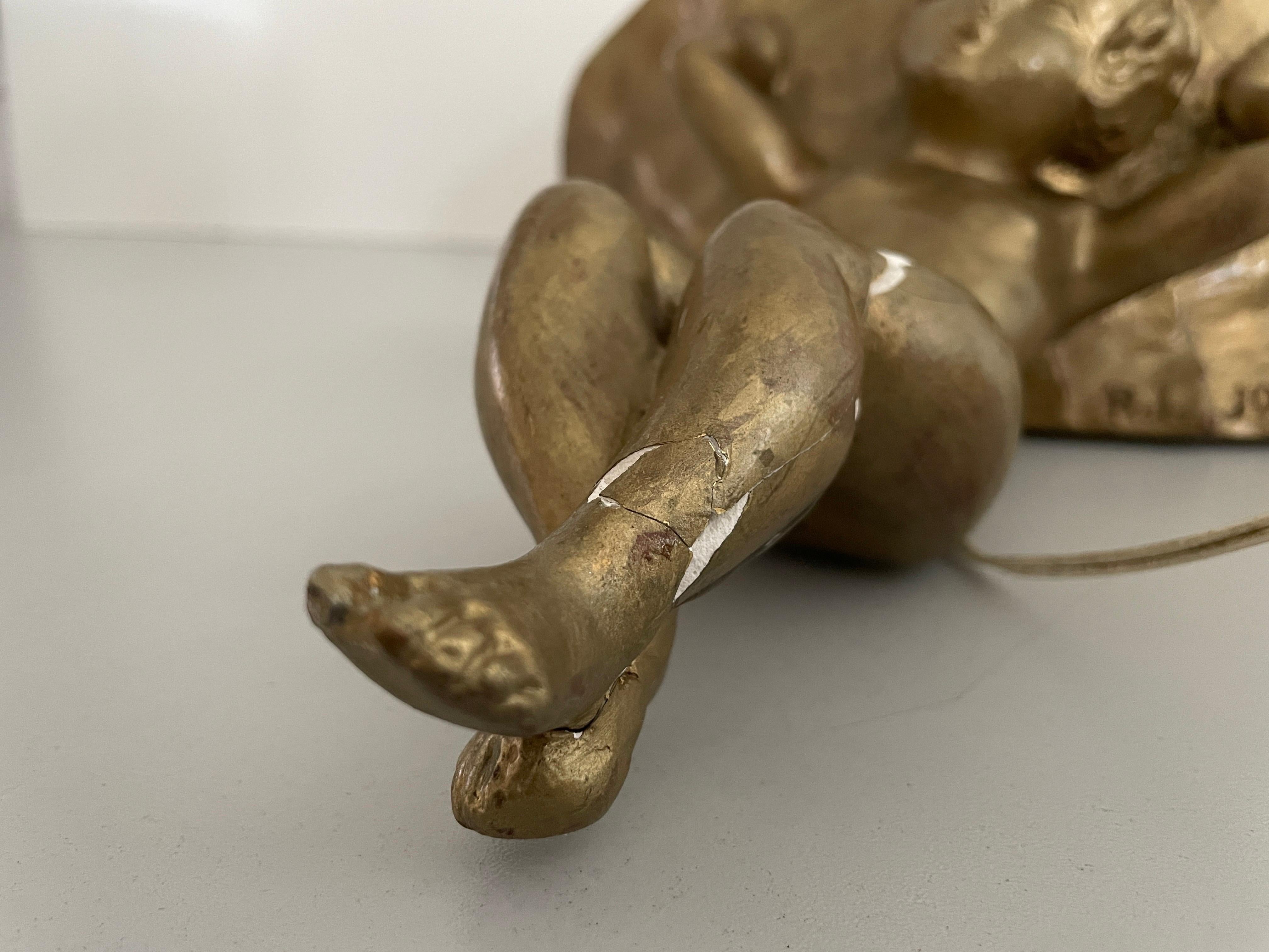 Paire d'appliques en plâtre de couleur or en sculpture d'ange, années 1960, Italie en vente 1