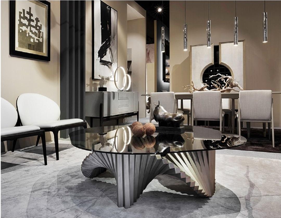 If one word can describe this coffee table it is surely beauty. Beauty is the joining force between art and mathematics. This coffee table is a piece of sculpture in itself. It is formed by a mathematical structure with a rotational symmetrical