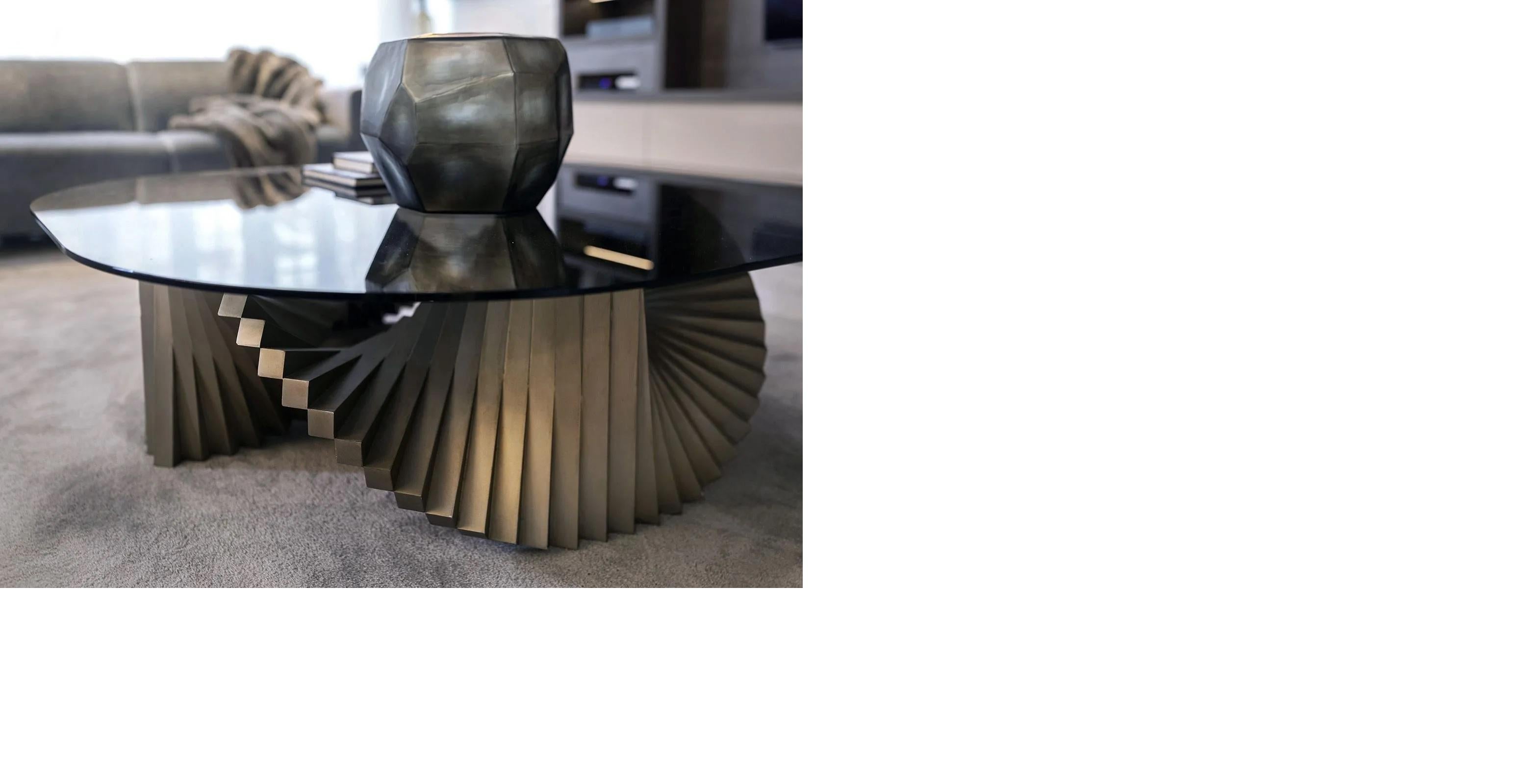 Contemporary Art Deco Style Coffee Table Made Entirely By Hand In Custom Finishes For Sale