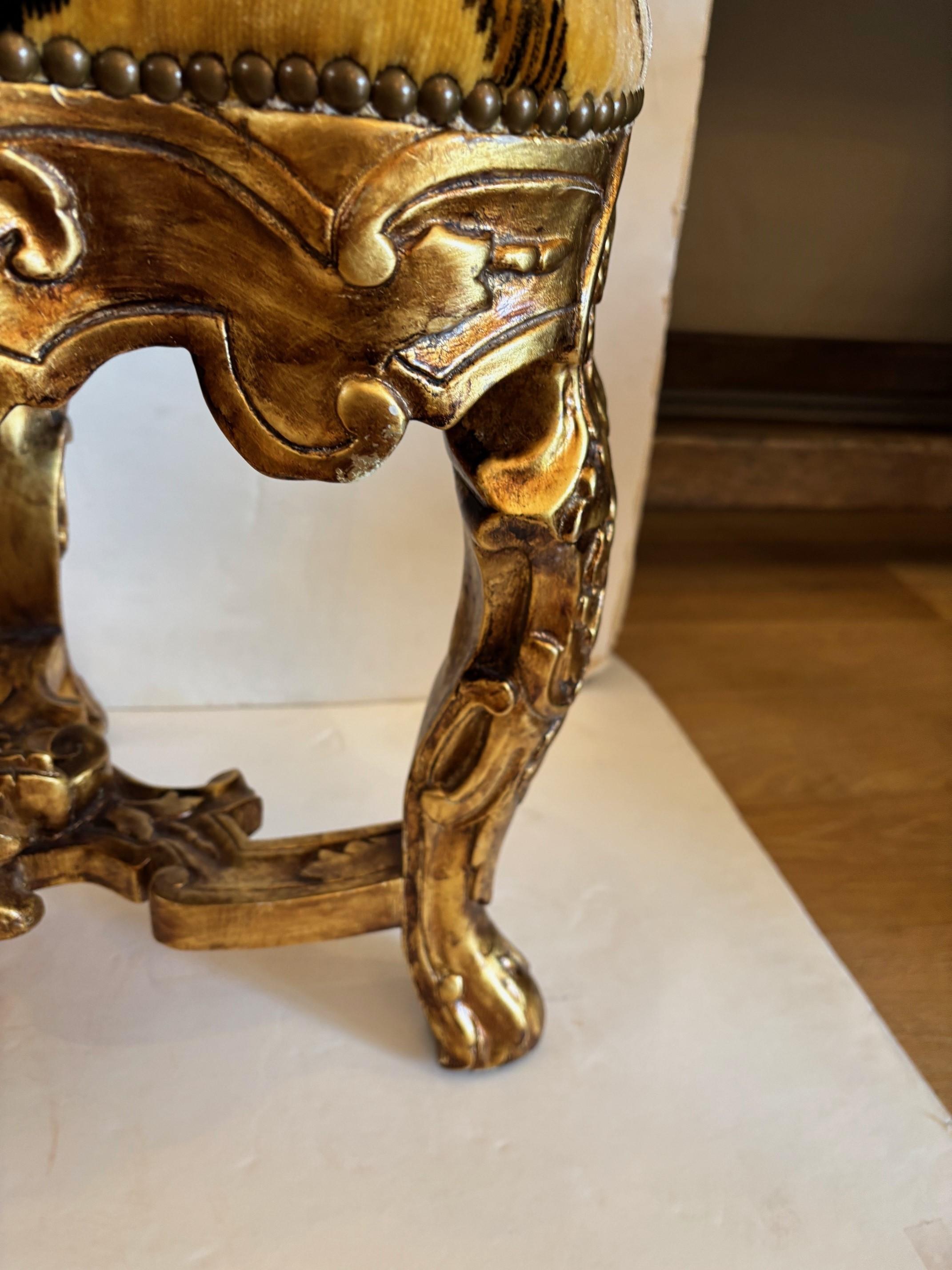 Made to Oder Hand Carved and Handcrafted Italian Rococo Stool w/ Nail Head Trim For Sale 5