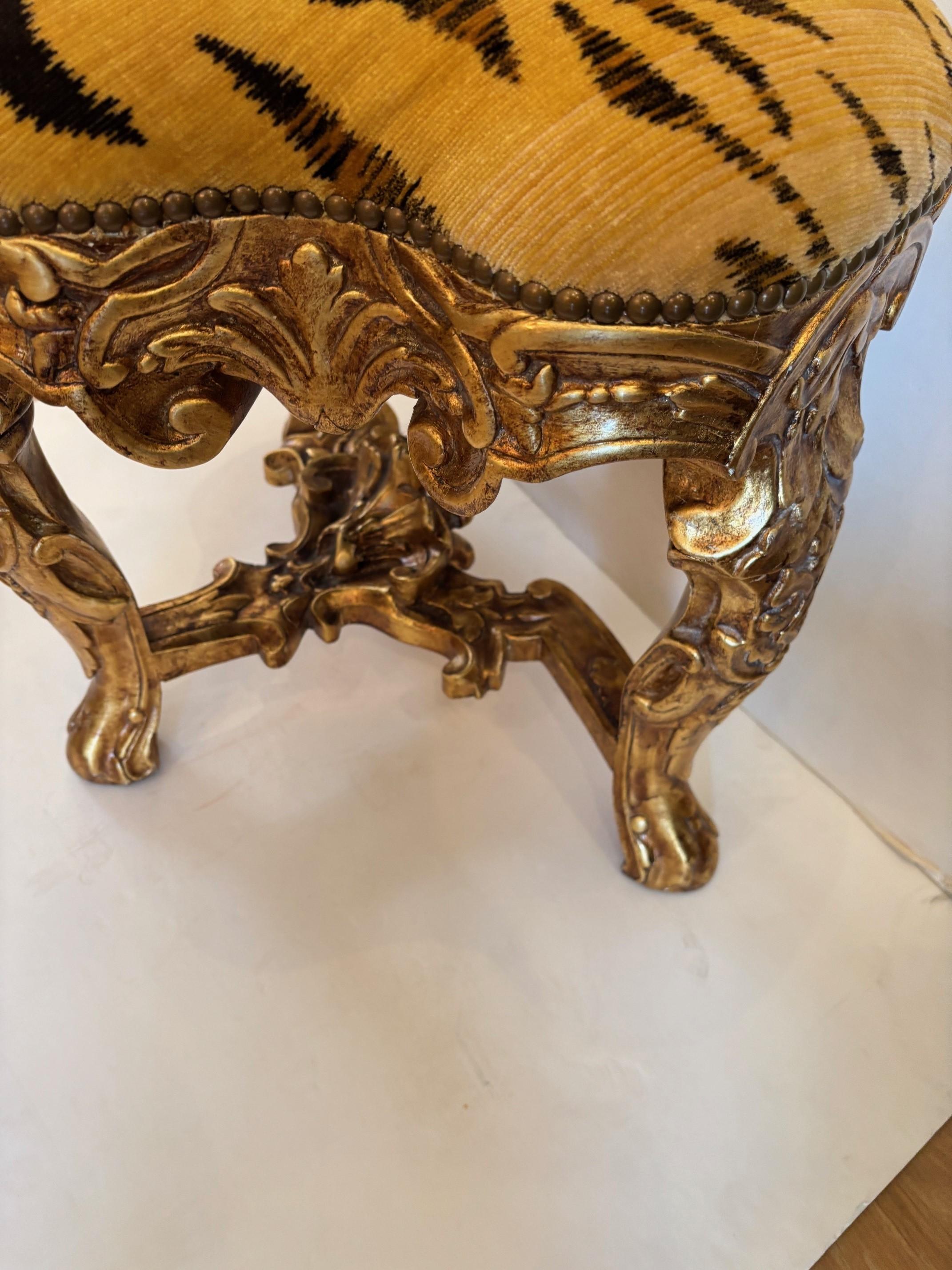 Made to Oder Hand Carved and Handcrafted Italian Rococo Stool w/ Nail Head Trim For Sale 6