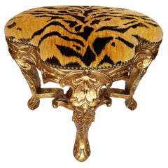 Made to Oder Hand Carved and Handcrafted Italian Rococo Stool w/ Nail Head Trim