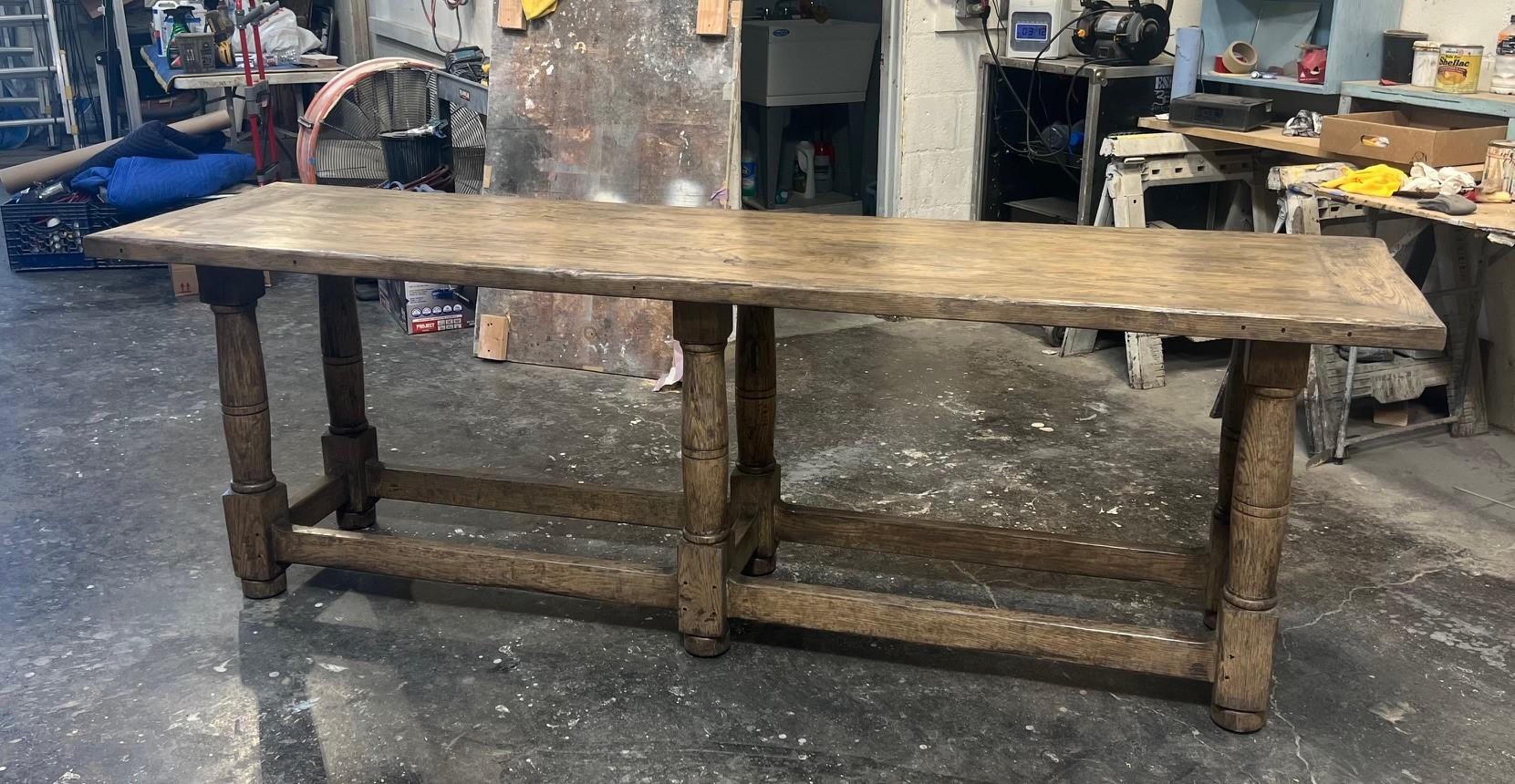 American Made to Oder Heavily Distressed and Antiqued Finished Dutch Oak Console Table For Sale