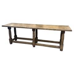 Tavolo consolle in Oak Oak con finitura anticata e pesantemente afflosciata, realizzato su ordinazione