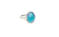 Contemporary 18K White Gold Solid Australian Black Opal Diamond Ring
