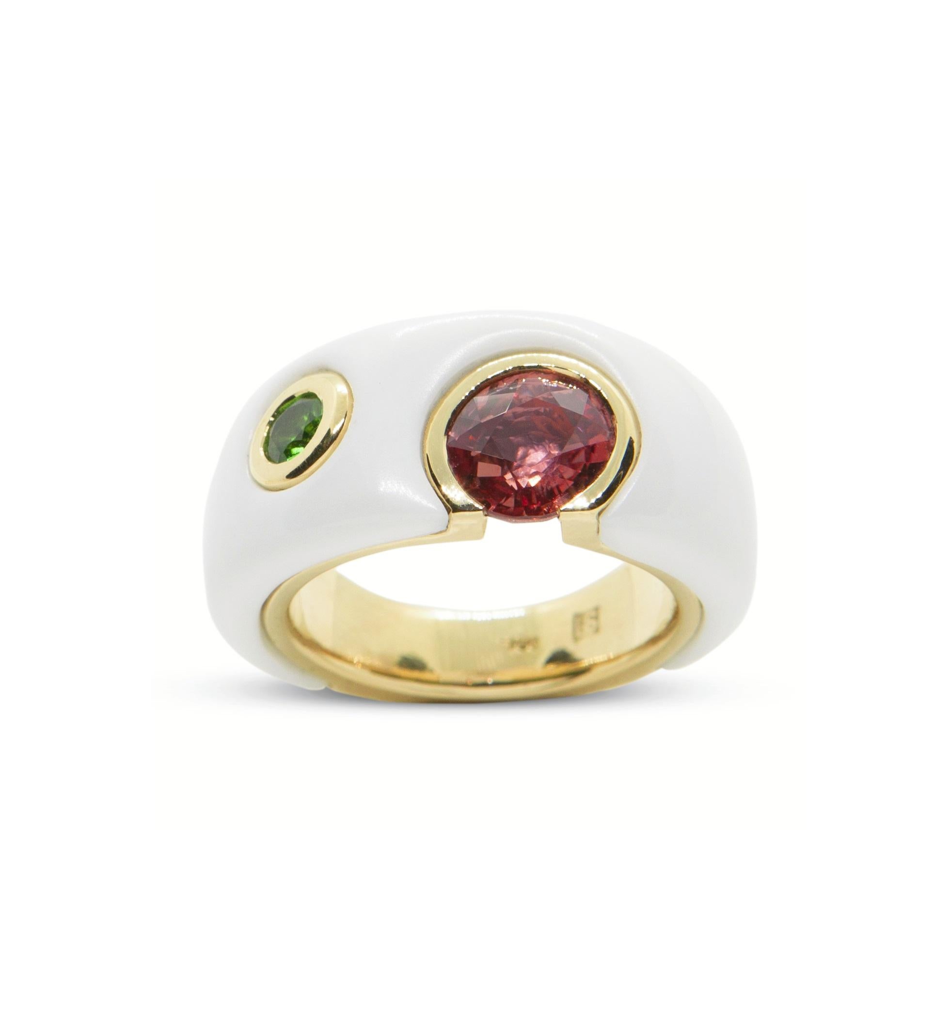 Brilliant Cut Made to Order, 18K Yellow Gold Padparadscha Sapphire Tsavorite Cocktail Ring For Sale