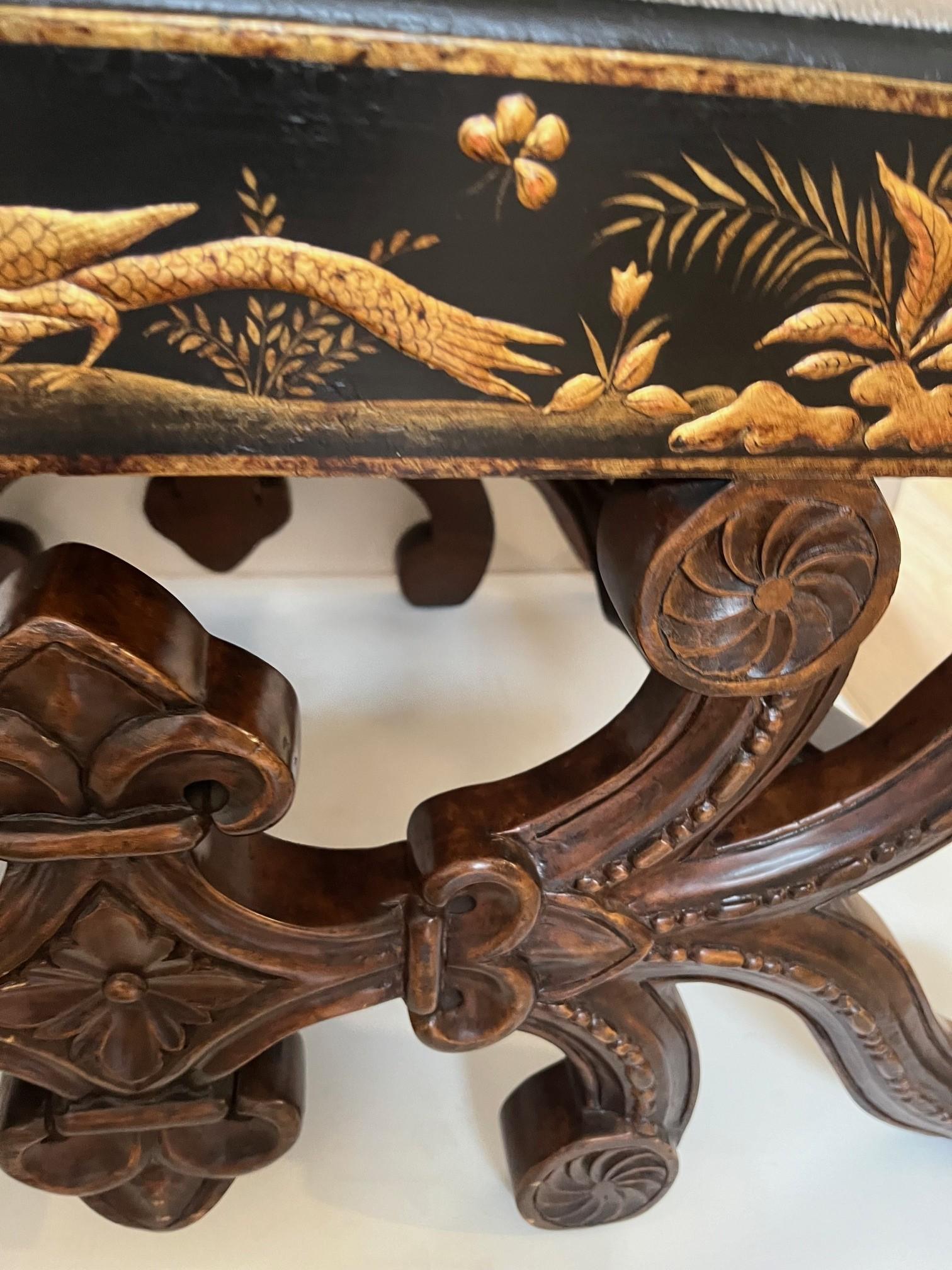 Made to Order 20-26 Chinoiserie Stool with 23kt Gold Raised Chinoiserie Detail For Sale 4