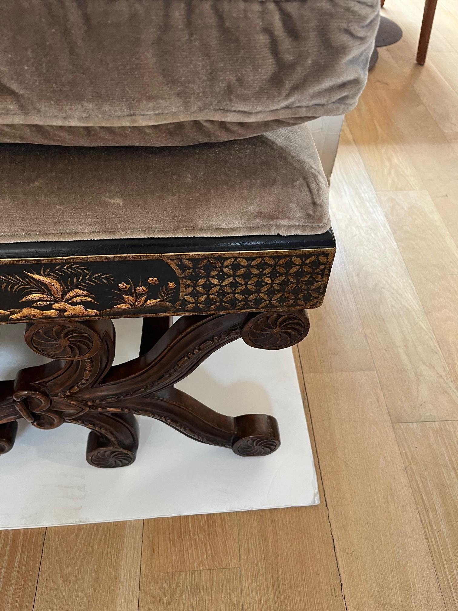 Made to Order 20-26 Chinoiserie Stool with 23kt Gold Raised Chinoiserie Detail For Sale 5