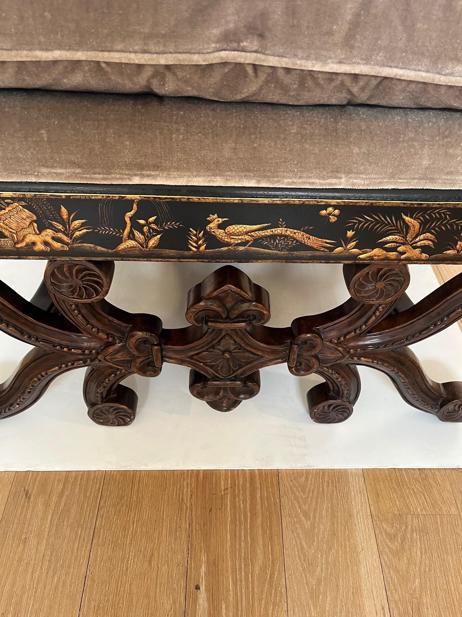 Made to Order 20-26 Chinoiserie Stool with 23kt Gold Raised Chinoiserie Detail For Sale 6