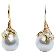 Made to Order, Australian South Sea Baroque Pearl 18K Gold Hook Drop Earrings