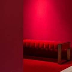 Made-to-order Brass Bench DAWN by Duistt Upholstered in Red Velvet & Fur