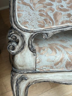 "Hand-Painted Fontain Dining Side Chair with Carved Back and Fortuny Fabric"
