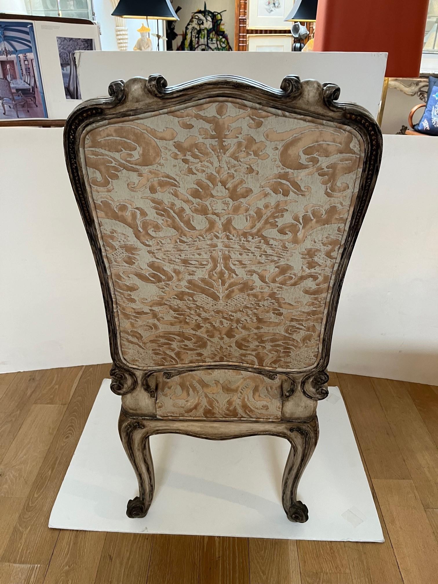 Fabric Made to Order Carved Back and Legs Fontain Dining Side Chair  For Sale