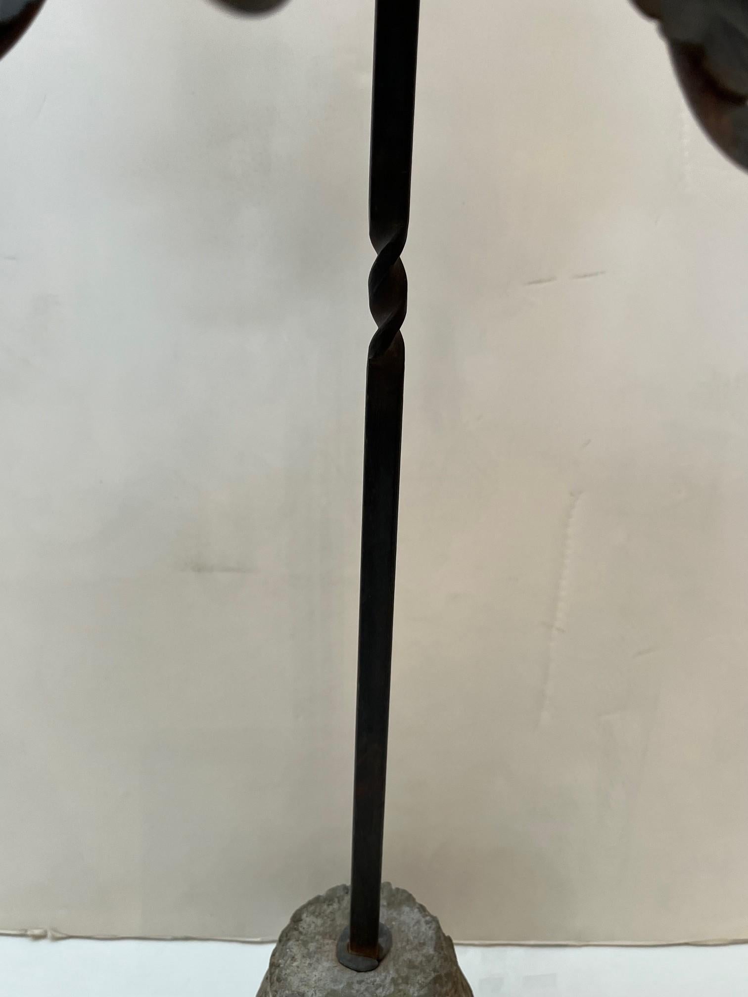 Made to Order Carved Forged Iron and Stone Base Three Lites Candlestick For Sale 5