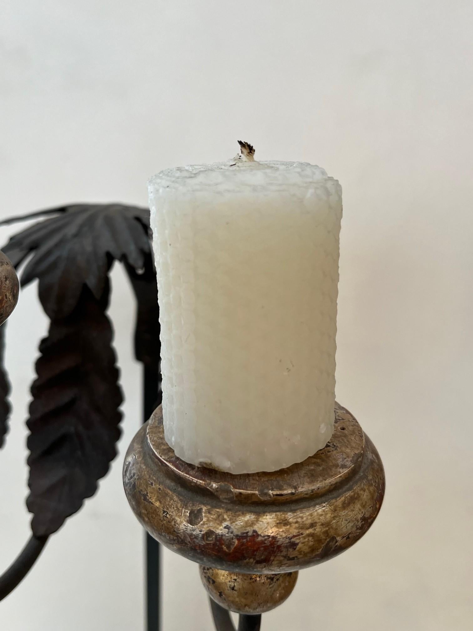 Made to Order Carved Forged Iron and Stone Base Three Lites Candlestick For Sale 6
