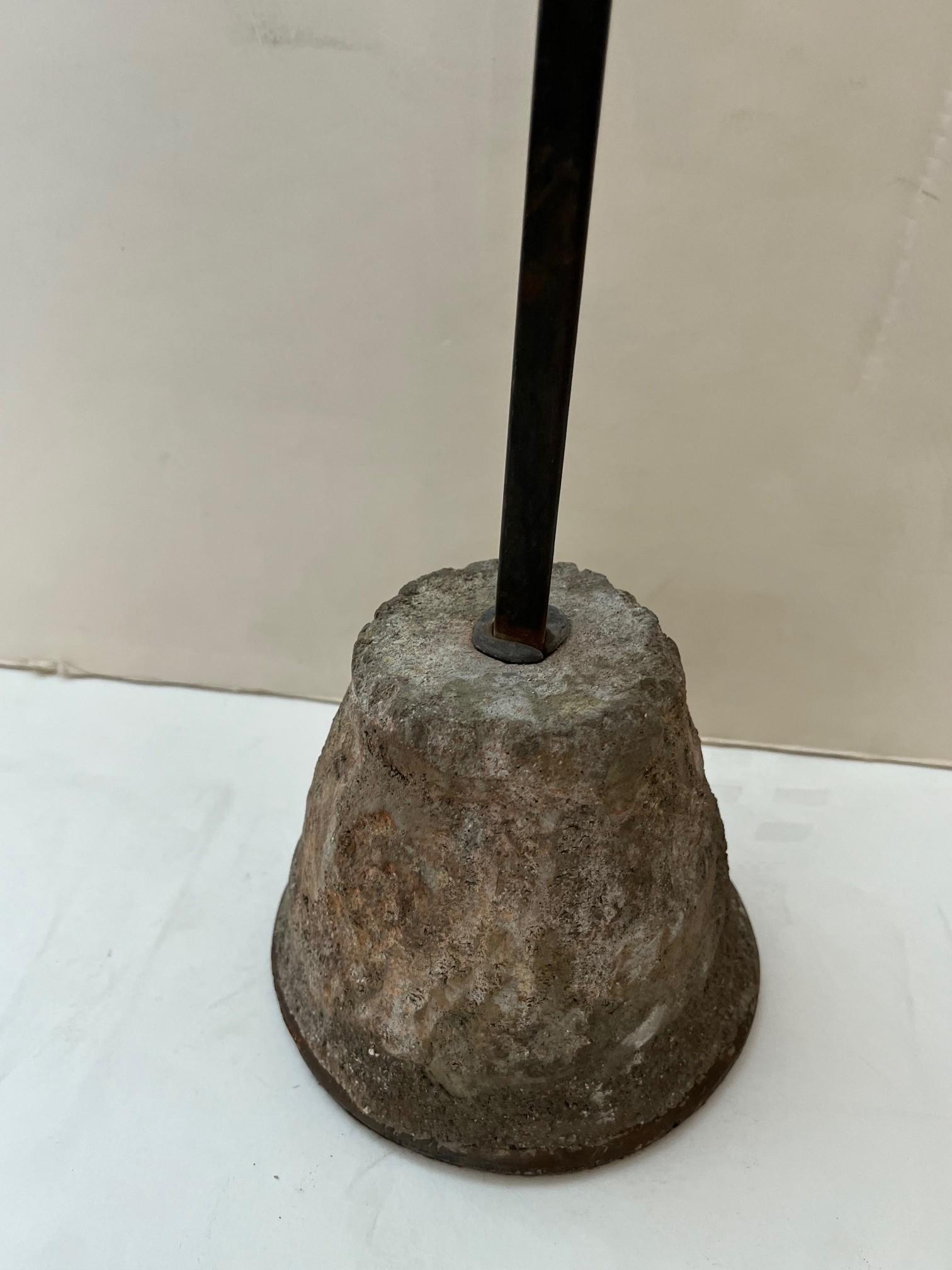 Made to Order Carved Forged Iron and Cast Stone Base Three Lites Candlestick, Hand Crafted in Dark Bronze Patina with Stone Base, 3