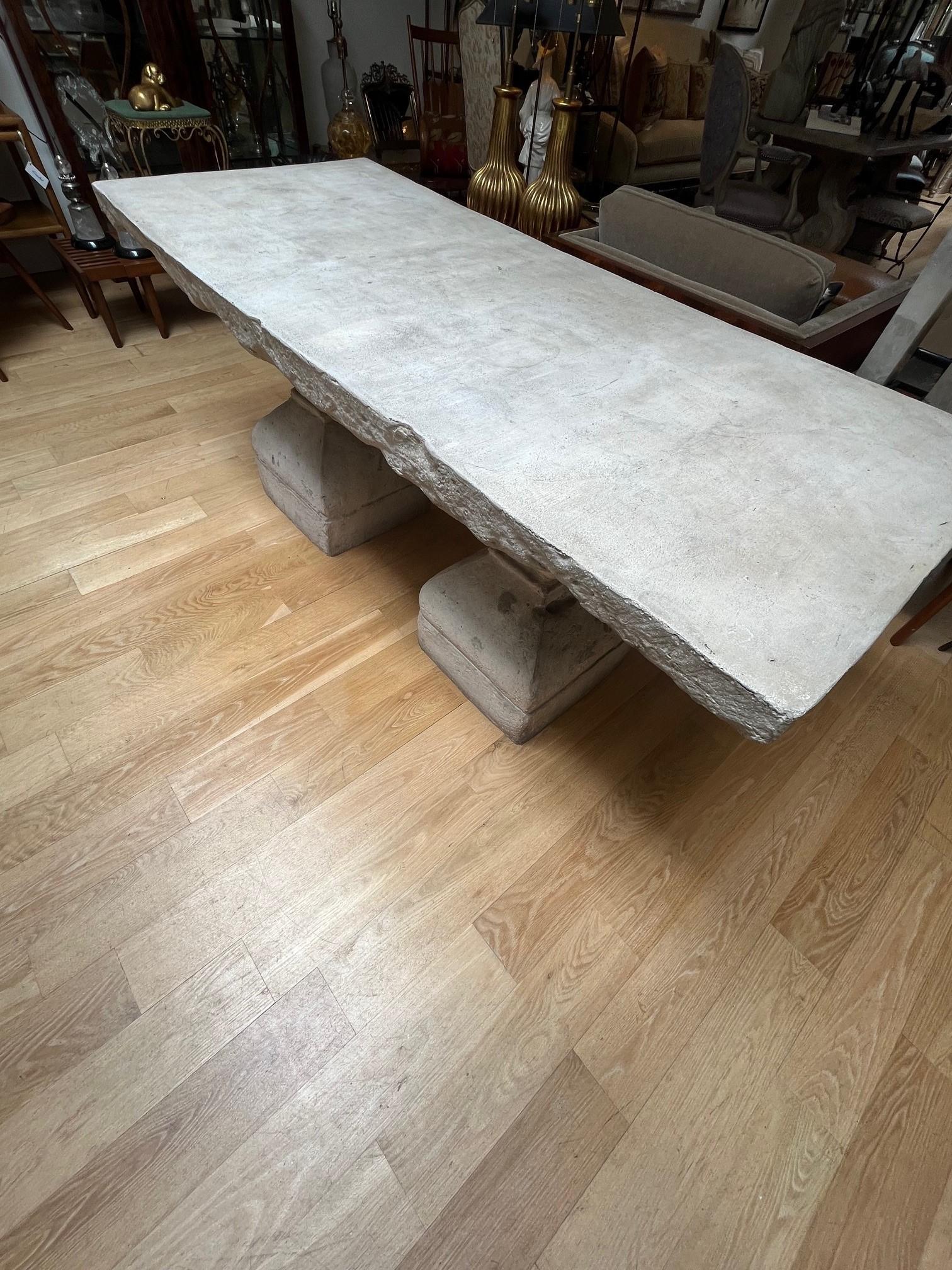 Made to Order Carved Stone Mission Dining Table with Carved Baluster Form Bases  For Sale 8