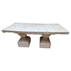 Made to Order Carved Stone Mission Dining Table with Carved Baluster Form Bases