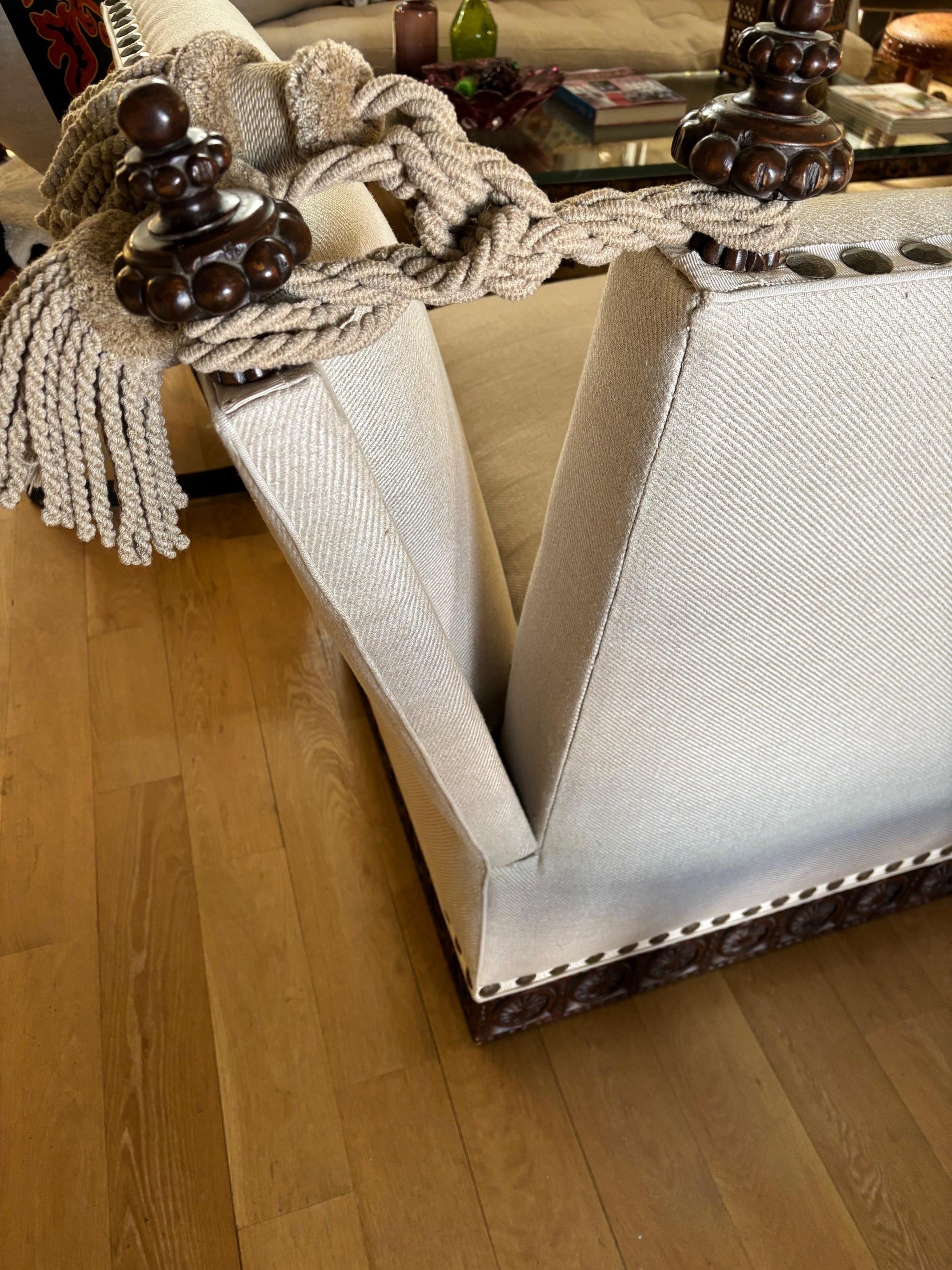 Made to Order Classic Drop Arm Knole Sofa with Carved Solid Walnut Base For Sale 4