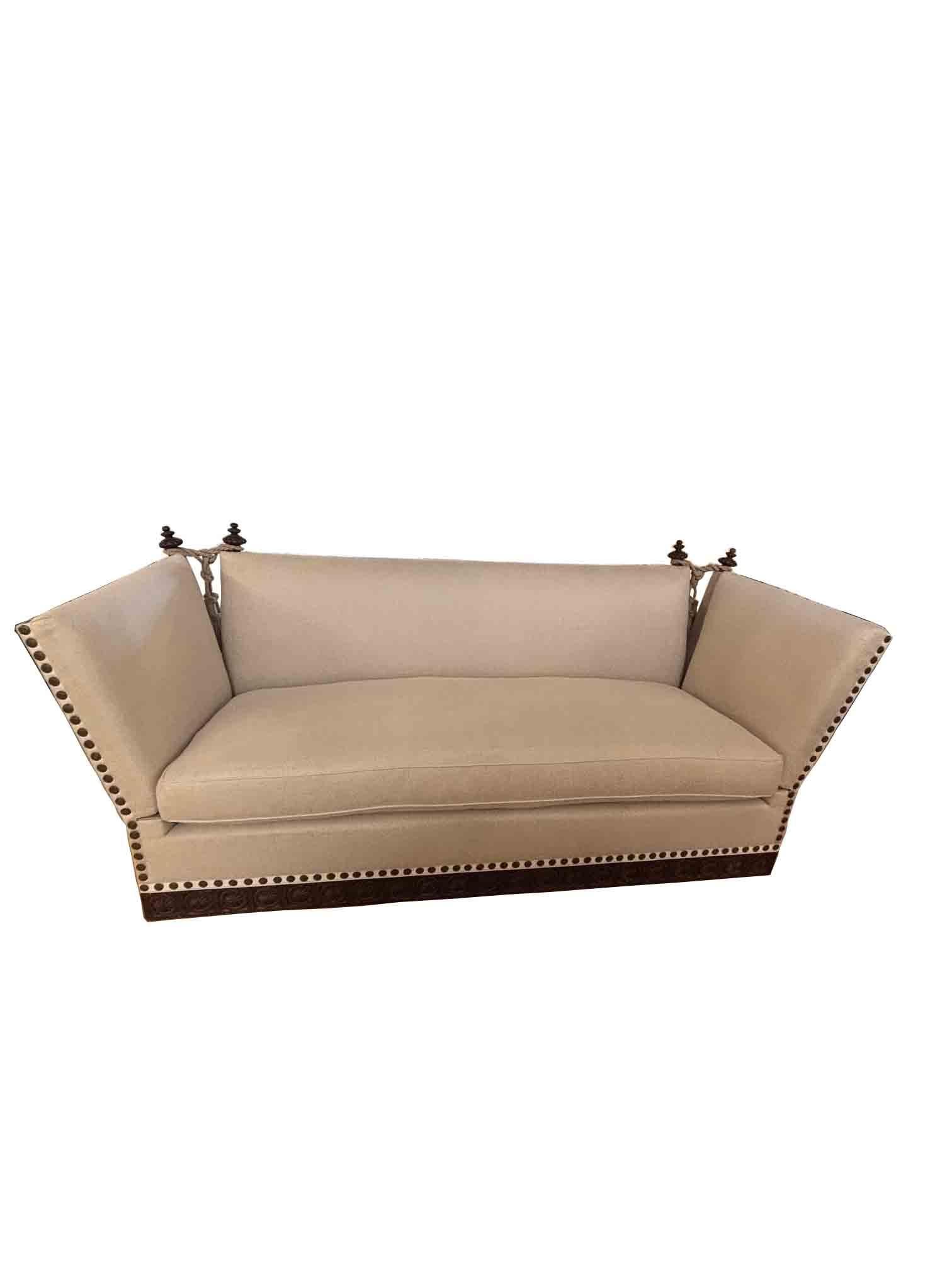 Made to Order Classic Drop Arm Knole Sofa with Carved Solid Walnut Base For Sale 3