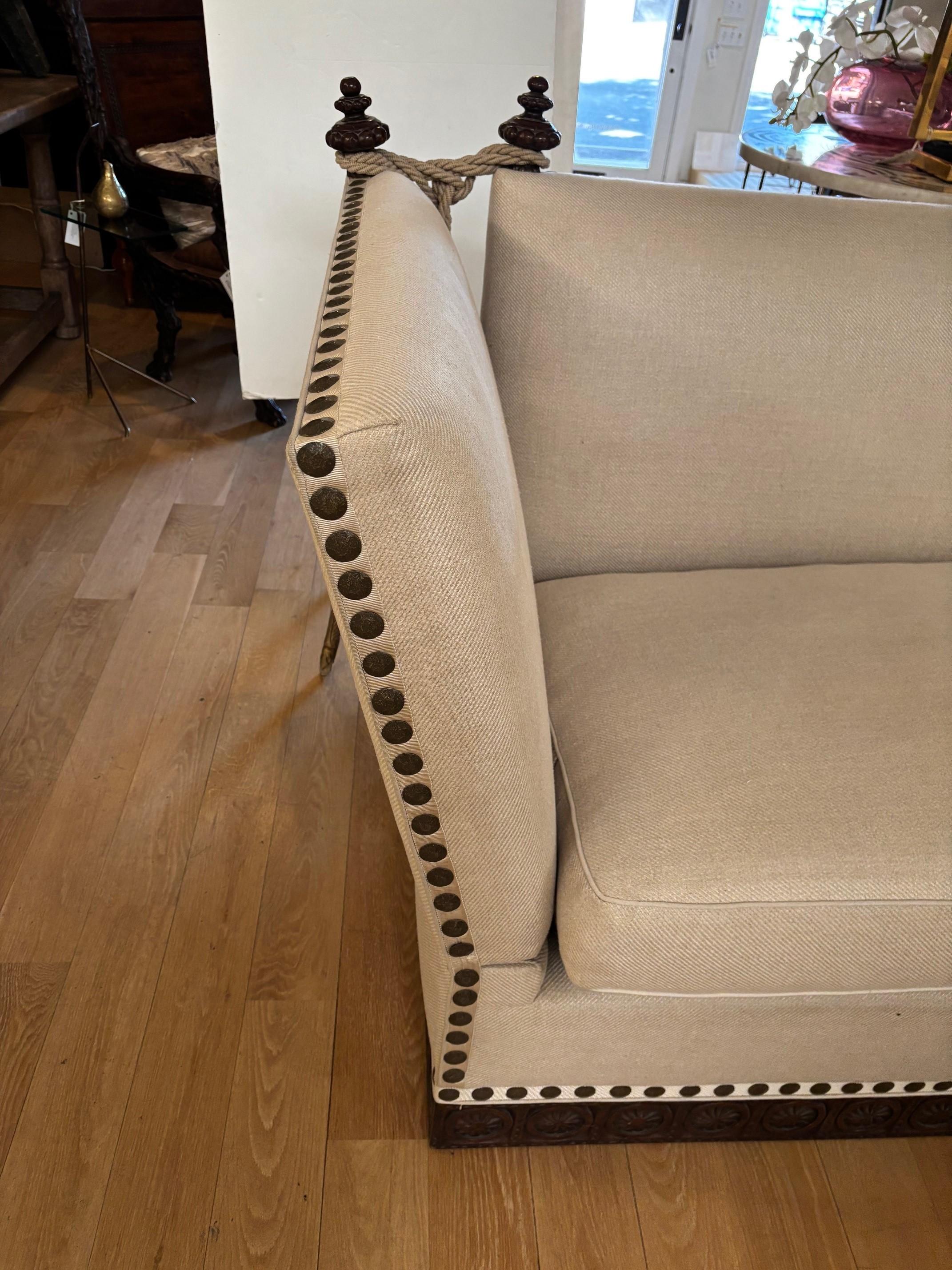 Made to Order Classic Drop Arm Knole Sofa with Carved Solid Walnut Base In New Condition For Sale In Los Angeles, CA