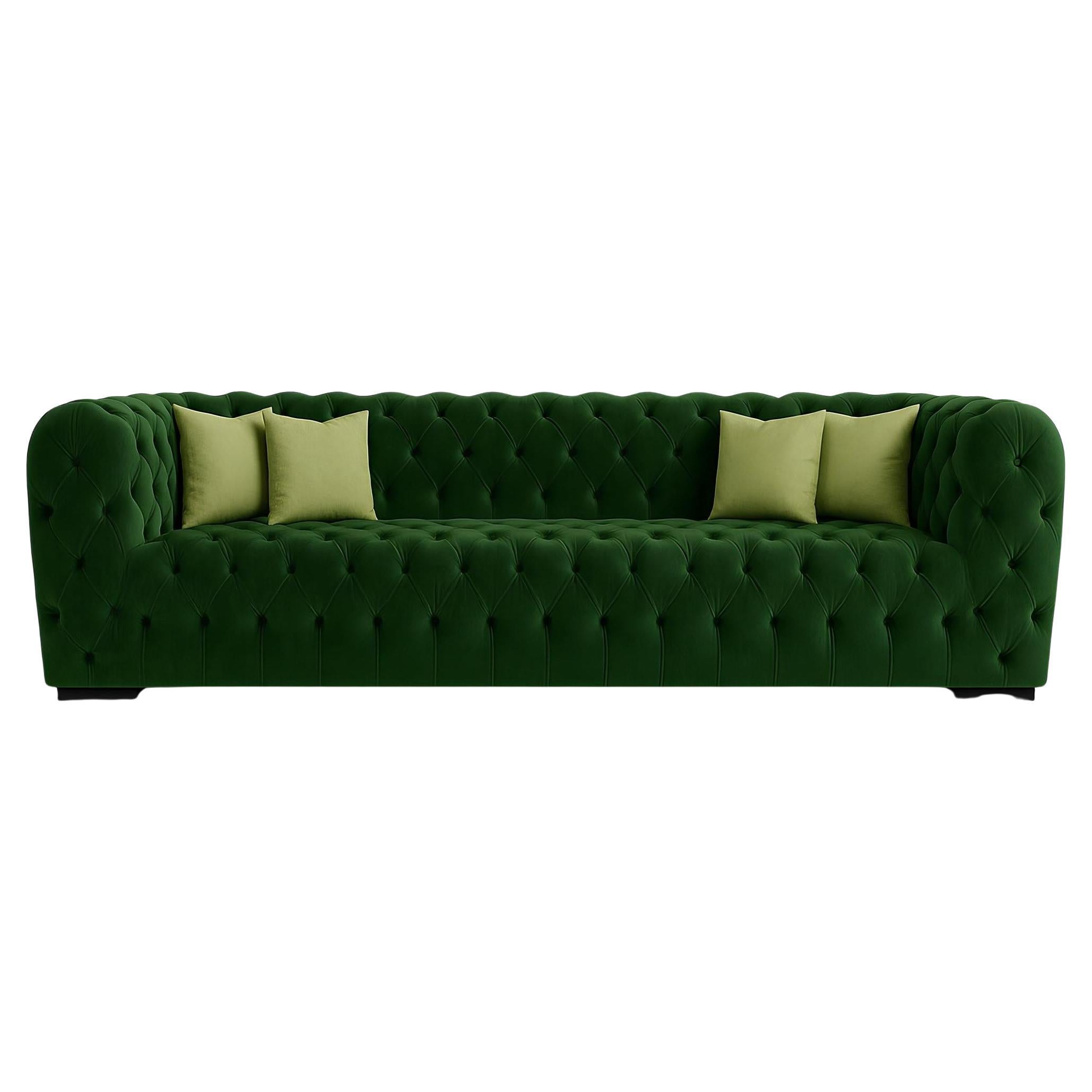 Made To Order Classic Style Sofa with Tufting In Eden Green Velvet For Sale