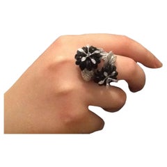 Anello Cocktail su ordinazione in oro bianco 18 carati con occhio di falco e 3,2 carati di diamanti