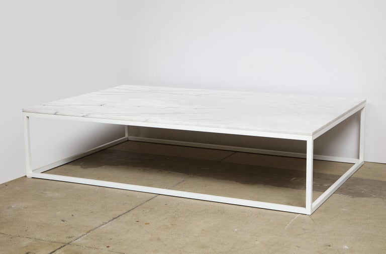 Modern Custom Made to Order Coffee Table Metal White Base & Marble Top - In stock For Sale