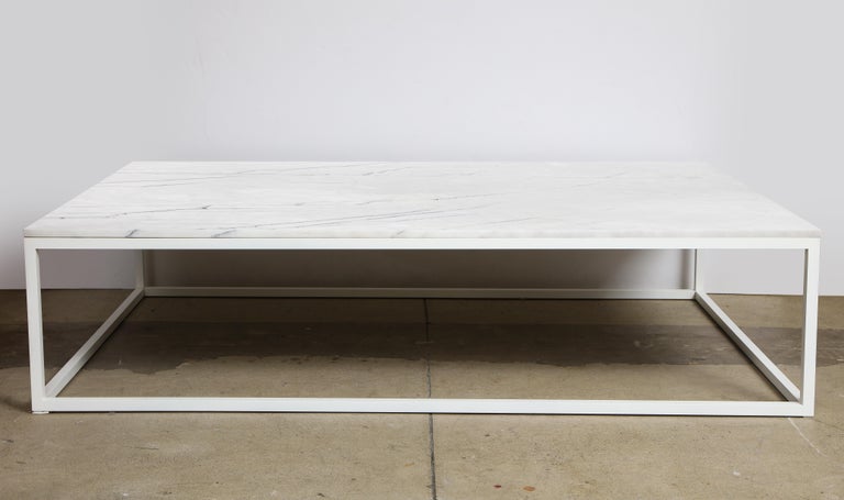 American Custom Made to Order Coffee Table Metal White Base & Marble Top - In stock For Sale