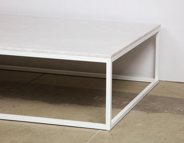 Custom Made to Order Coffee Table Metal White Base & Marble Top - In stock In New Condition For Sale In Brooklyn, NY