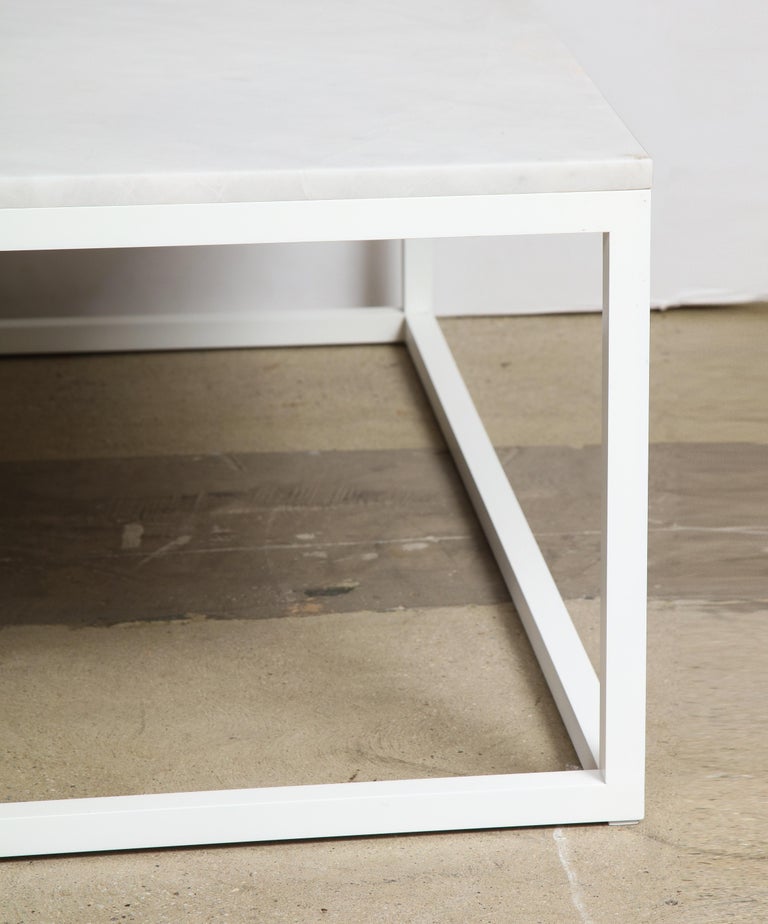 Contemporary Custom Made to Order Coffee Table Metal White Base & Marble Top - In stock For Sale