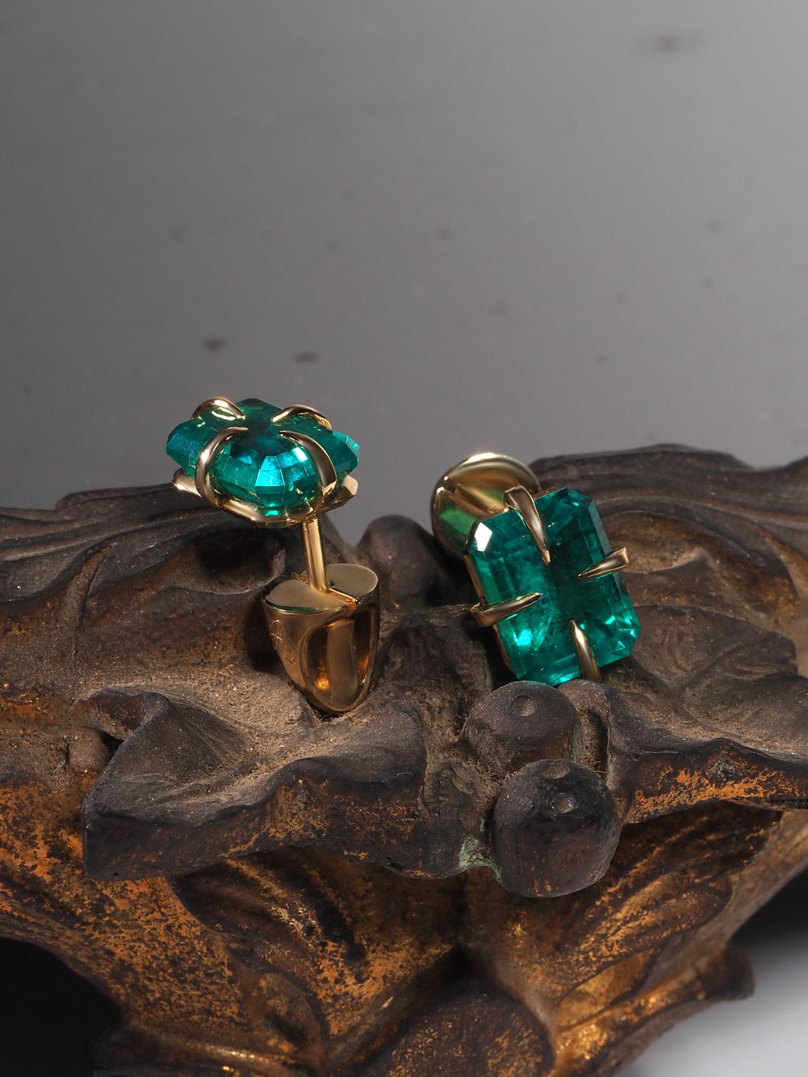 Sur commande Boucles d'oreilles or Emeraude de Colombie Or jaune 18K Béryl vert en vente 5