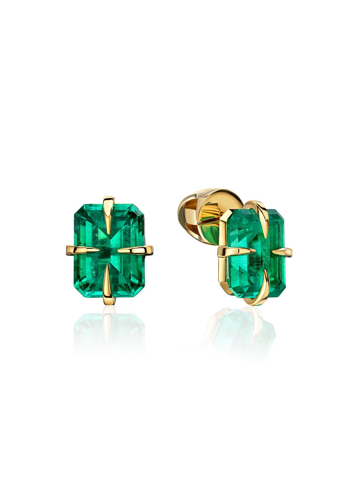Artisan Sur commande Boucles d'oreilles or Emeraude de Colombie Or jaune 18K Béryl vert en vente