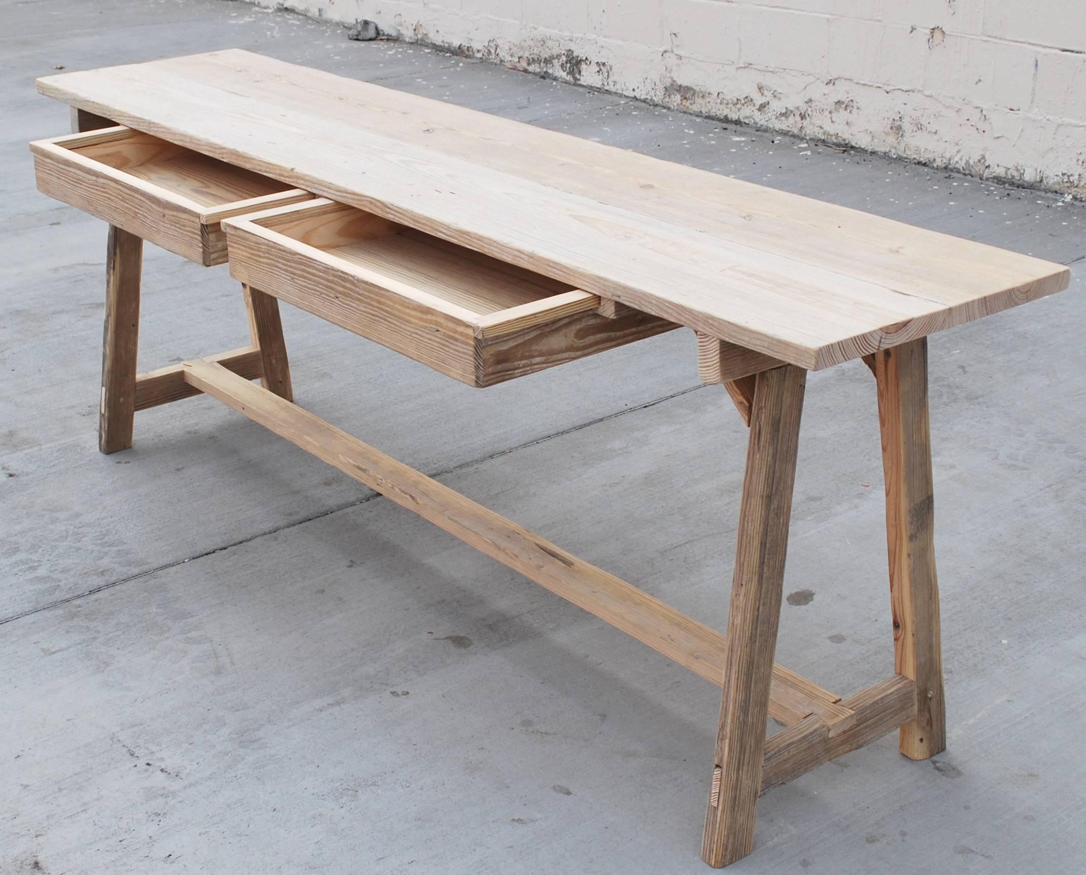 Contemporary Made to Order Console Table or Work Table in Reclaimed Wood by Petersen Antiques