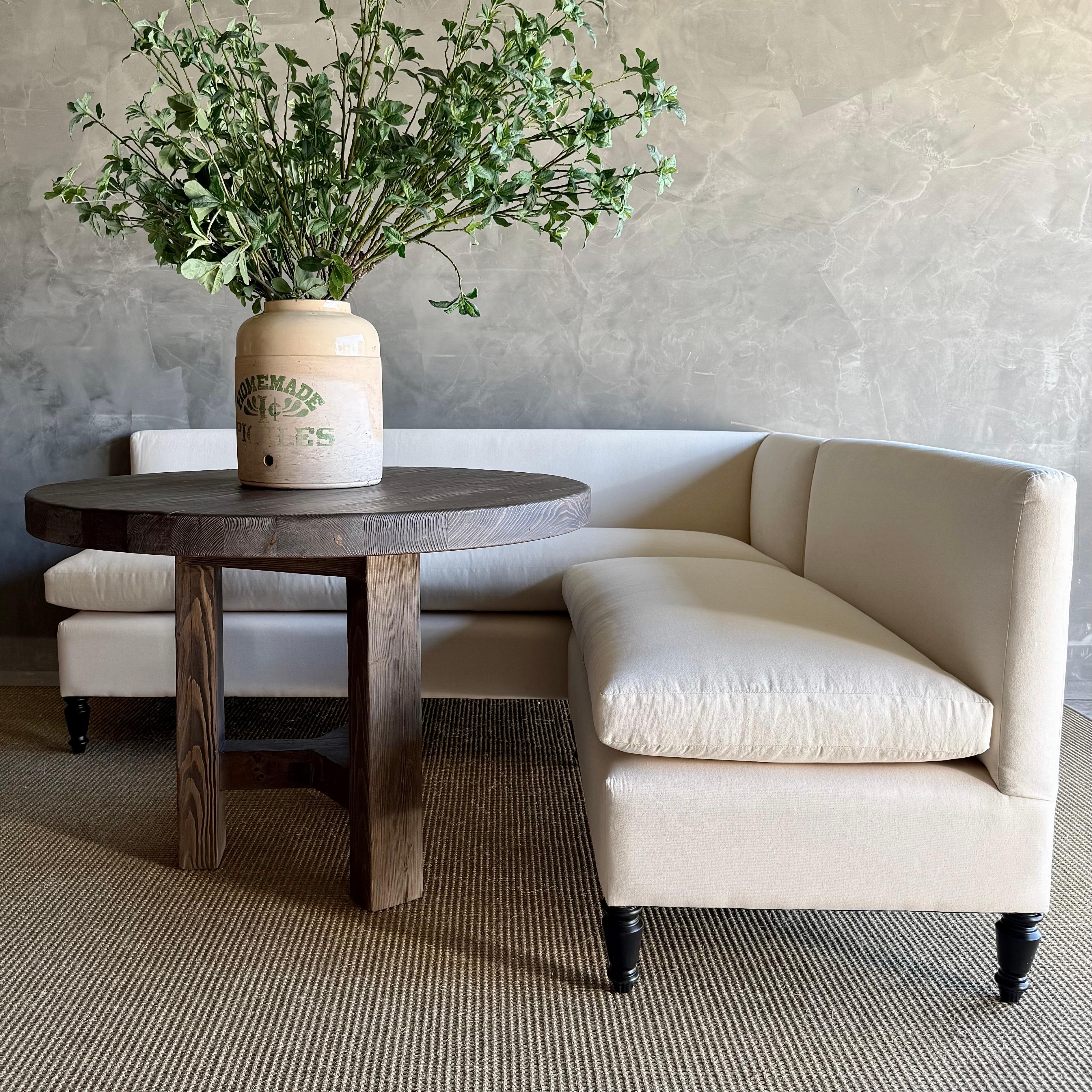 Custom made to order the Bloom 2-piece Banquette can be done in any of our linens, performance fabrics, or COM.
Can be made to any length, depth, and height. Leg finishes are also available in natural oak, montana brown, and coffee bean