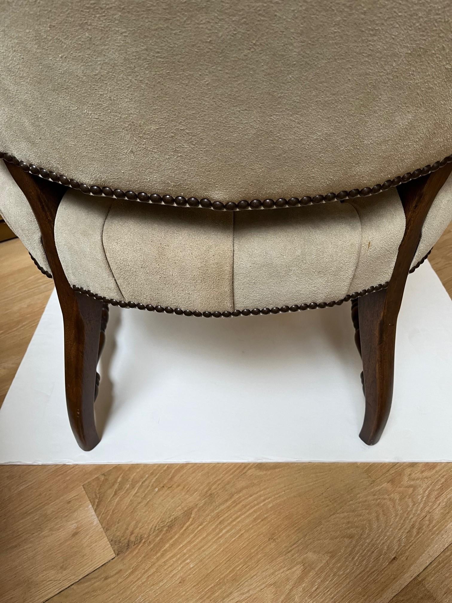 Made to Order Elegant Tufted Seat and Back in Beige Suede Leather Seville Chair For Sale 3